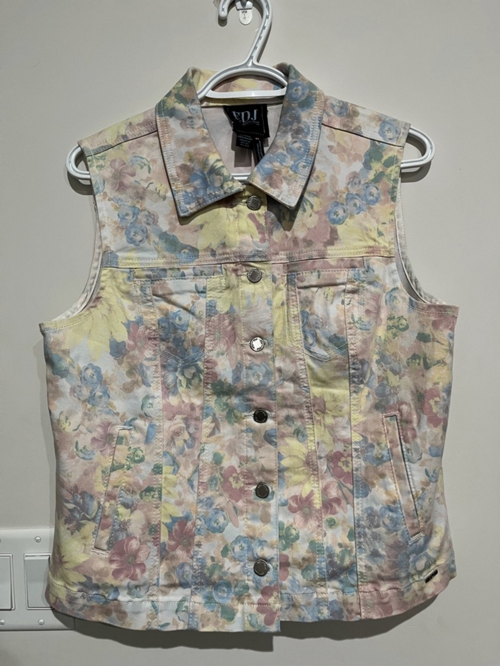 Pastel coloured FDJ floral denim vest